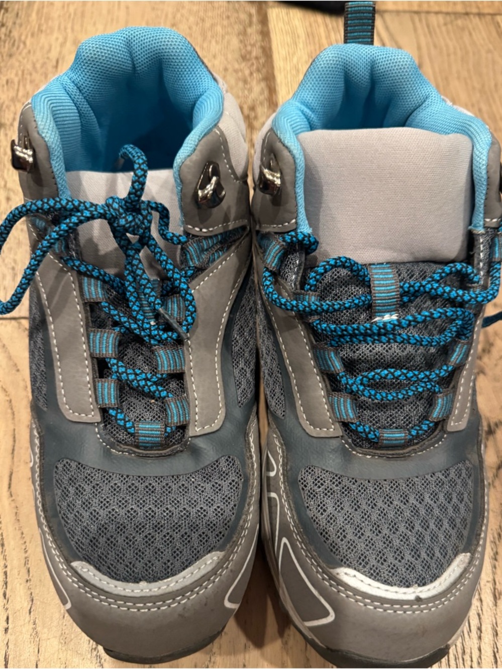 Hawkwell Kids Gray and Aqua Hiking Sneakers - Lightweight Size 4